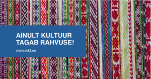 Pildil on taustal Eesti rahvariide vöö mustrid ning vasakus servas on kirjas 