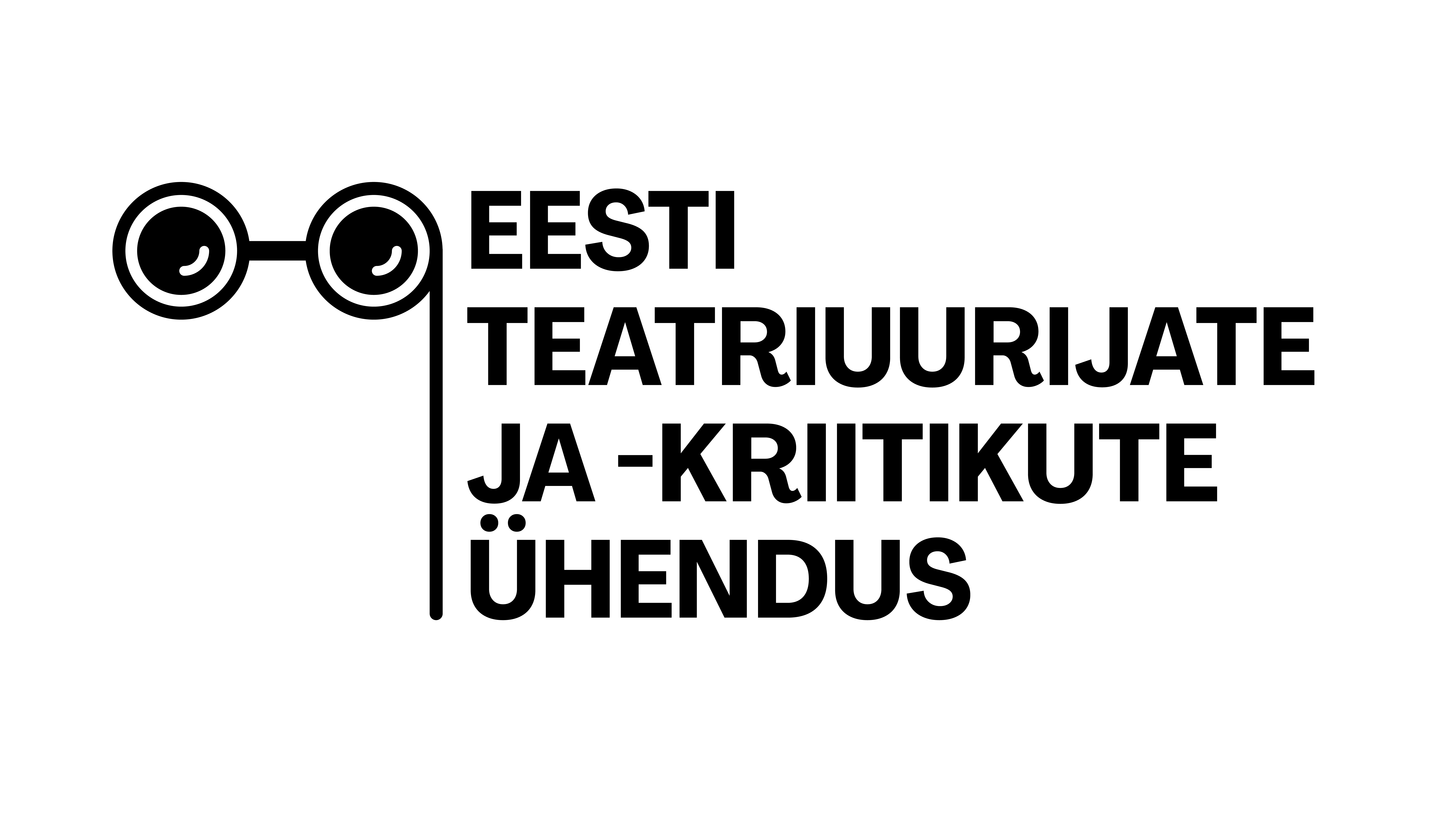 Pildil on Eesti Teatriuurijate ja -kriitikute ühenduse musta värvi logo, mille vasakus küljes on teatribinokkel ning paremal kirjas "Eesti Teatriuurijate ja -kriitikute Ühendus".