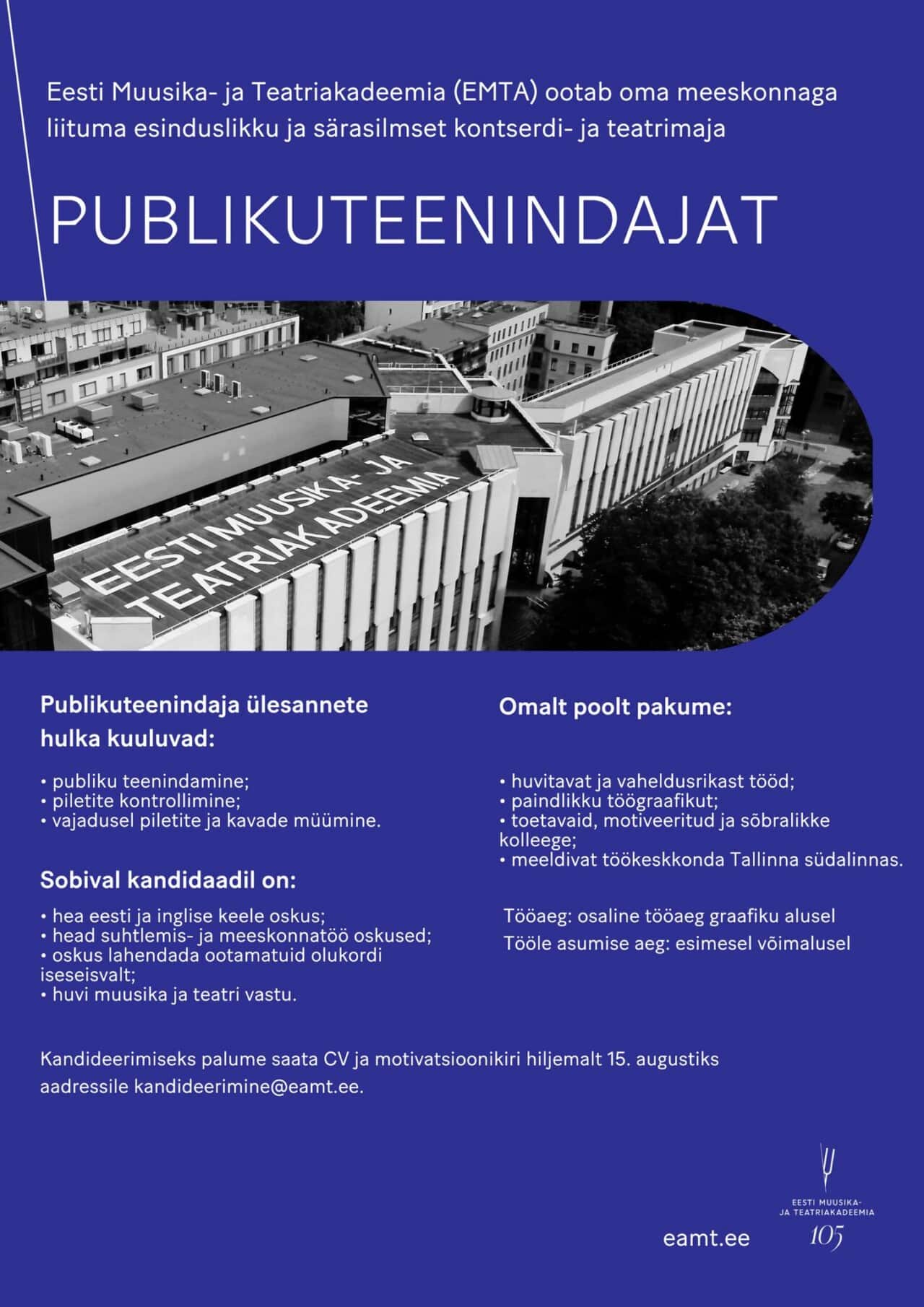Pildil on EMTA publikuteenindaja töökuulutus.
