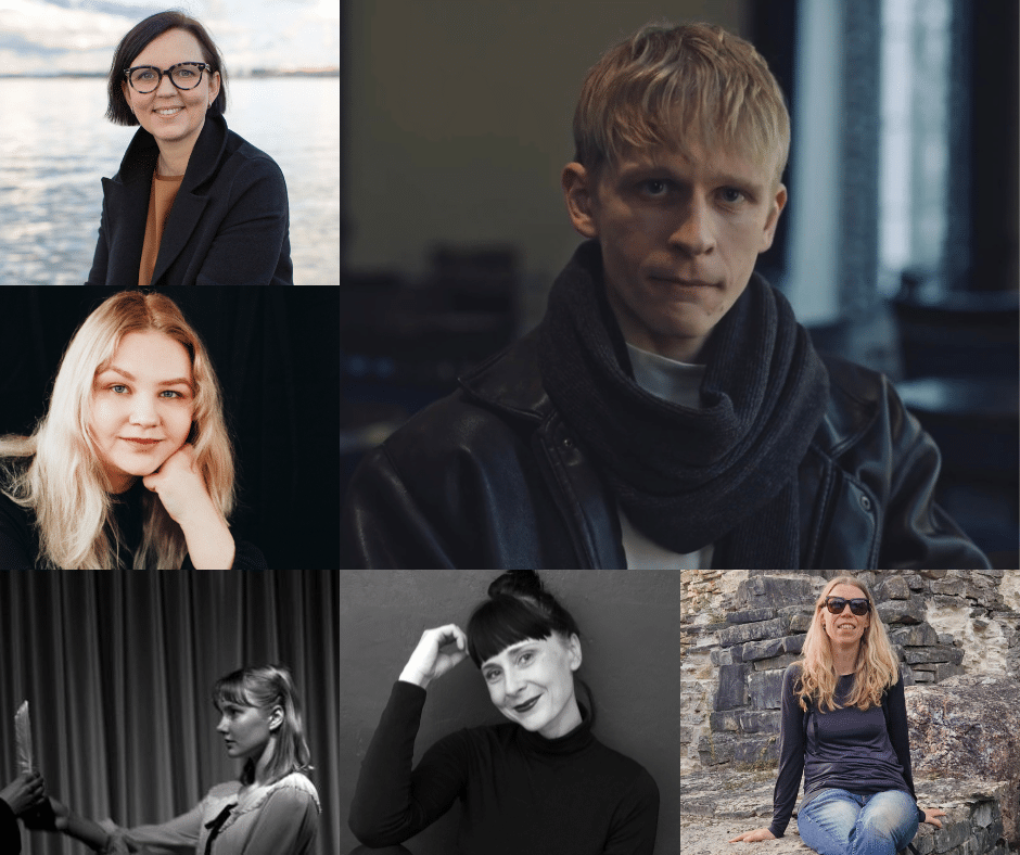 Tegu on kuuest fotost koosneva kollaažiga, kus on kujutatud näidendivõistluse võidutööde autoreid. paremal ülemises nurgas Oliver Issak, vasakult nurgast alla ja paremale liikudes Mari Rostfeldt, Kristiina Kase, Eva Kreem, Kadri Lepp ja Reeli Reinaus.