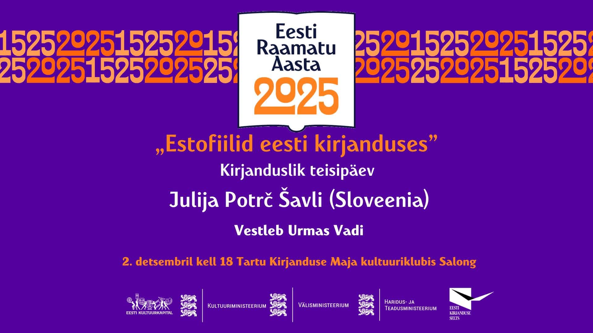 Pildi taust on lilla ning valges ja oranžis tekstis on kirjas 