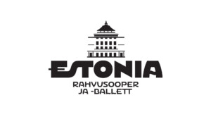 Pildil on Rahvusooper ja -ballett Estonia logo. Mustvalgelt on logo ülaosas kujutatud Estonia hoonet, selle all on suurte mustade tähtedega 