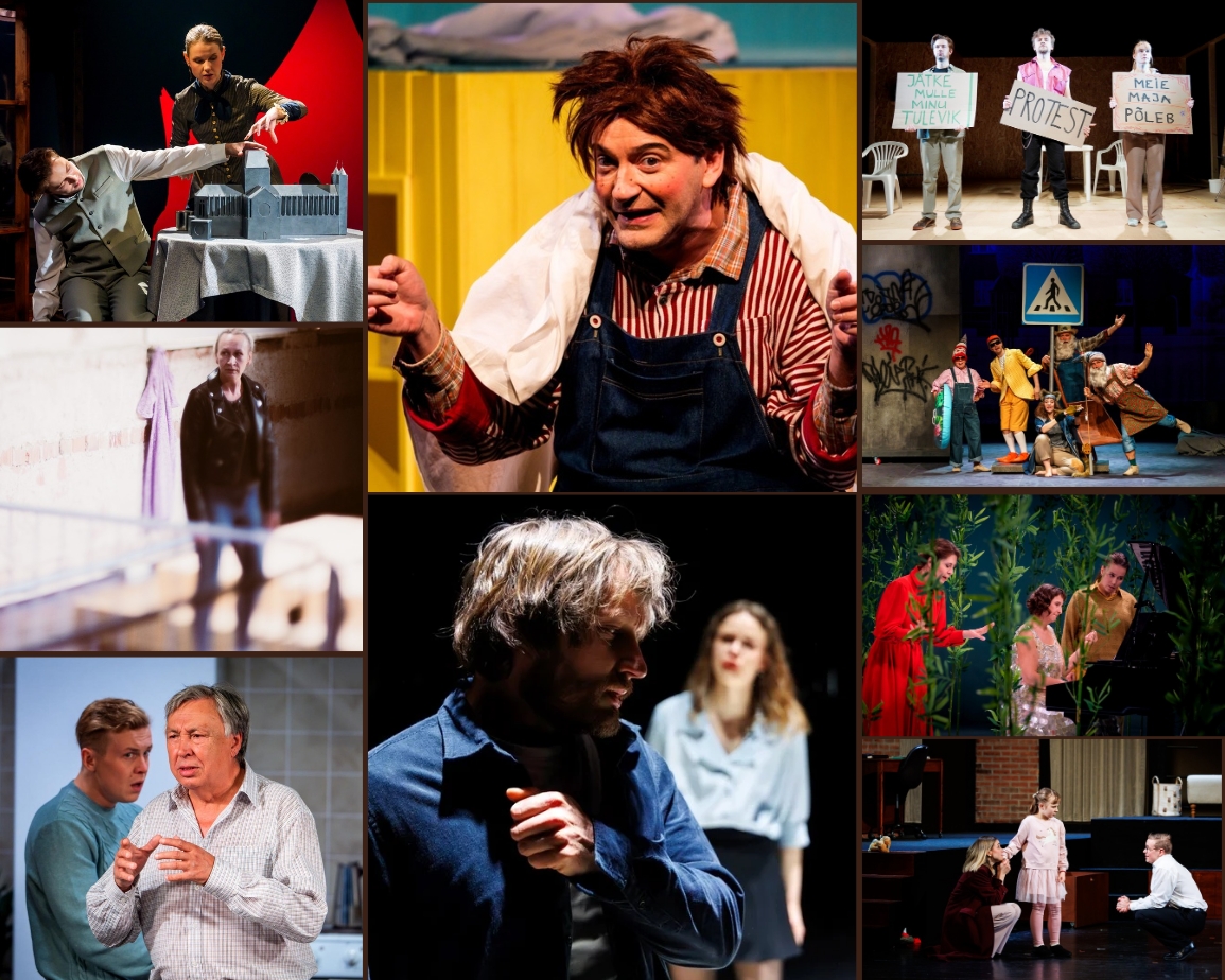 Kollaažil on üheksa fotot Rakvere Teatri 86. hooaja lavastustest.